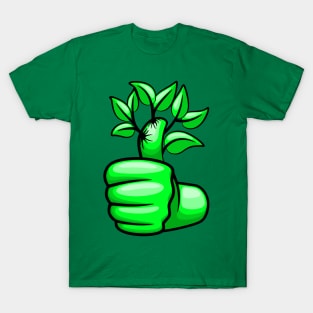 Green Hand Thumb Up and Leaves Ecological Icon T-Shirt